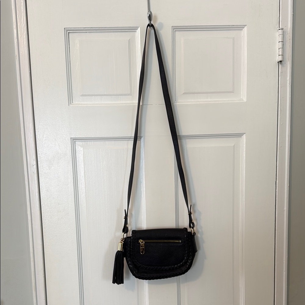 Milly Black and Gold Crossbody Bag with Tassel Detail